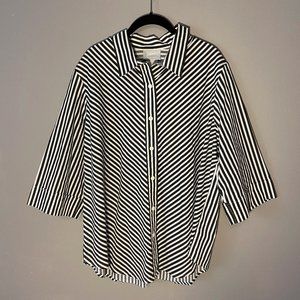 Blair Plus Size Black & White Stripe Button Up Shirt XL